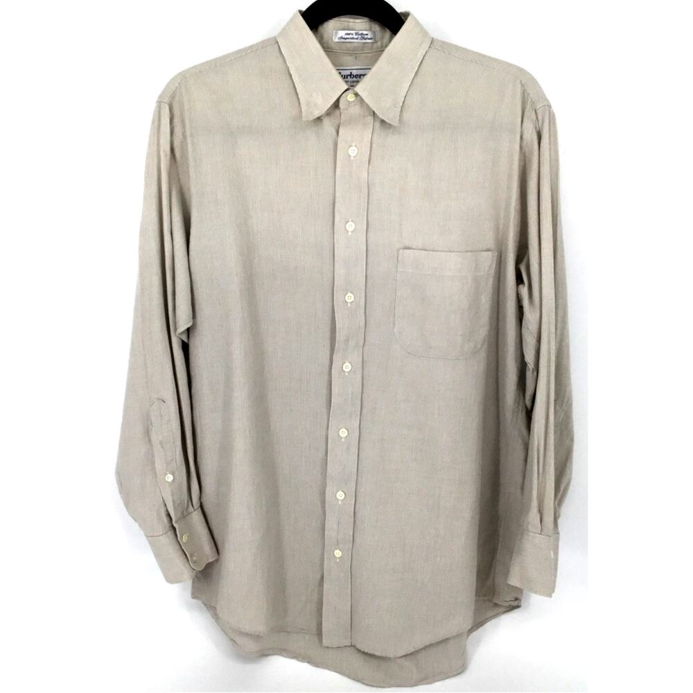 Vintage Burberrys of London Dress Shirt Mens 15.5 32 Beige Khaki Corduroy Cotton